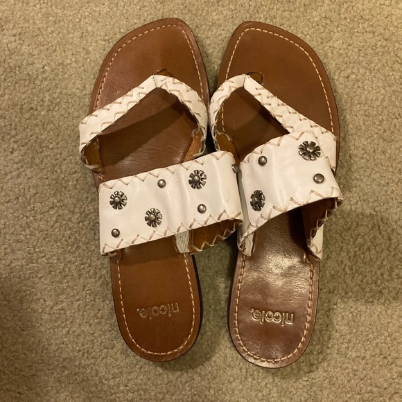 Womens Nicole White Silver Embellished Thong Sandals - Picture 2 of 2